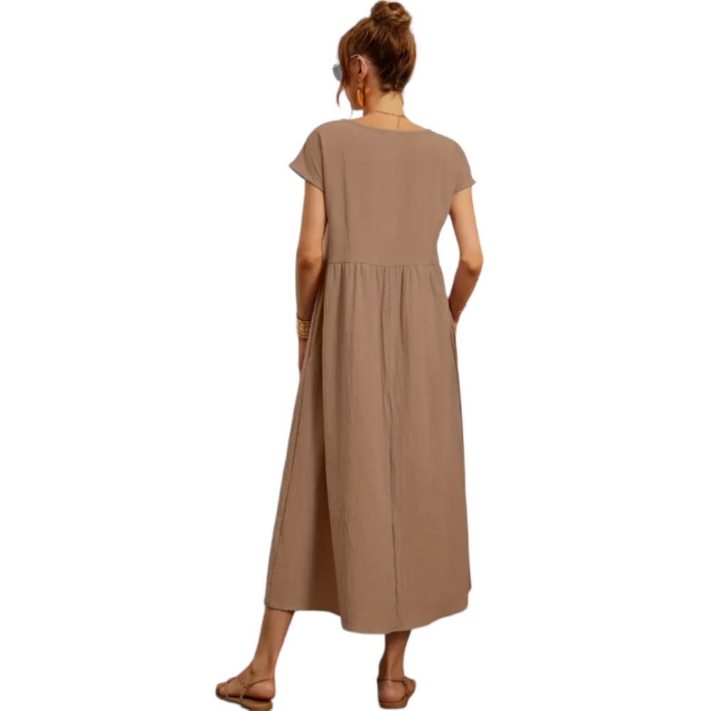 #15 *NWOT* Khaki Loose Pocket Crew Neck dress - Picture 2 of 3